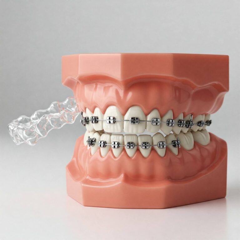 An image featuring invisalign and brace models with a white background.