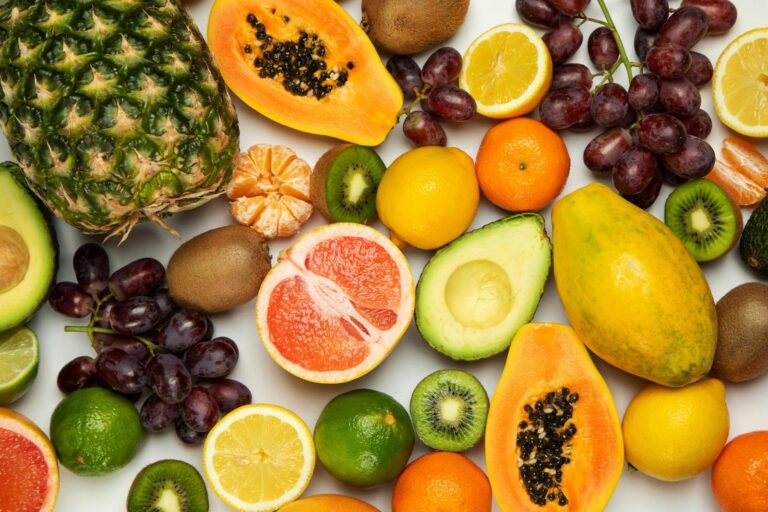 An assortment of fresh tropical fruits.